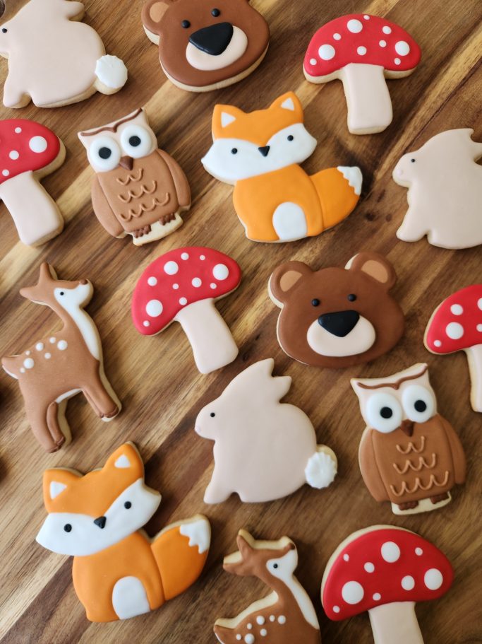 Decorated custom woodland themed cookies for baby shower in New Jersey